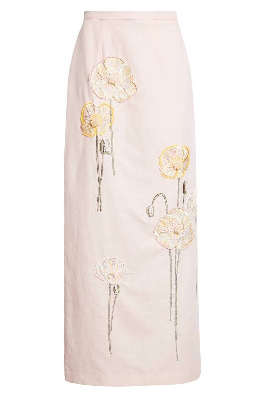 NEW BERNADETTE women's norma embroidered poppies skirt in pink